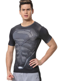 Red Plume Men’s Compression Sports Short Sleeve Tee,Super Logo Fitness Gym T-Shirt