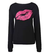 Sexy Color Block Lip Printed Pullover Sweatshirt For Women – Black – L