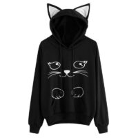 Women’s Fashion Cats Printing Hooded Sweatshirt – Black – M