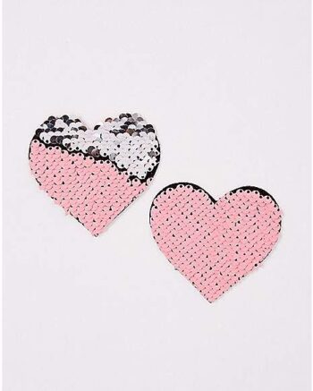 Neon Pink and Silver Flip Sequin Heart Nipple Pasties