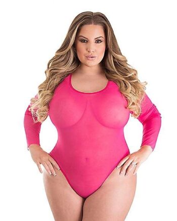 Pink Sheer Plus Size Bodysuit